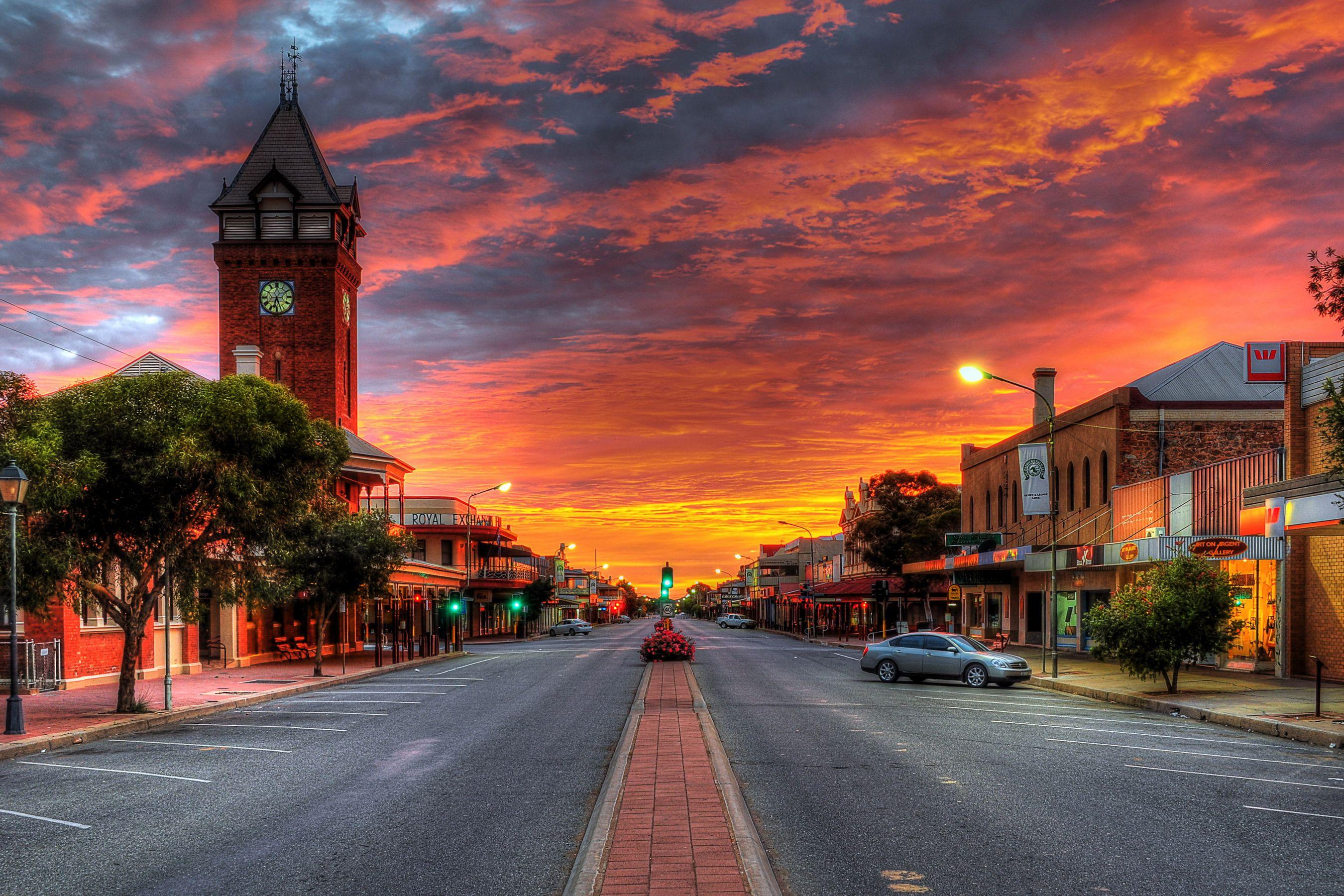 City landscape at sunset